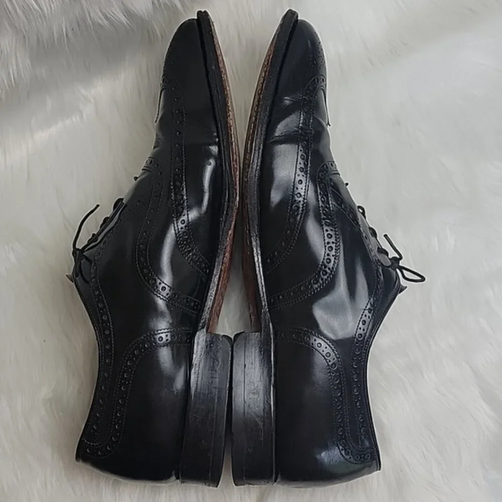 JOHNSTON & MURPHY Black Leather Wingtip Lace Up Oxford Office Formal Shoes 13D/B